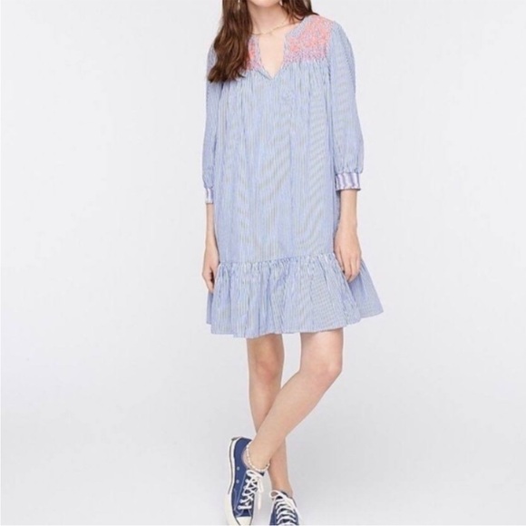 *NWT* J. Crew Embroidered Popover Dress With Ruffle Hem & Pockets - Picture 2 of 16